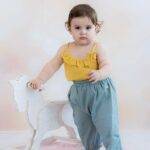 organicera organic baby hemp frilled body suit mustard