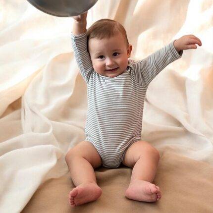 organicera organic baby long sleeve body suit grey striped