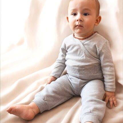 organicera organic baby long sleeve kimono body grey striped