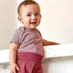 organicera organic baby short sleeve body bordeaux striped