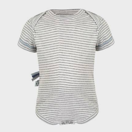 organicera organic baby short sleeve body suit grey striped