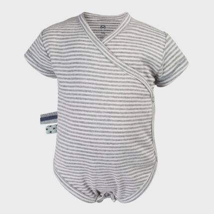 organicera organic baby short sleeve kimono body grey striped