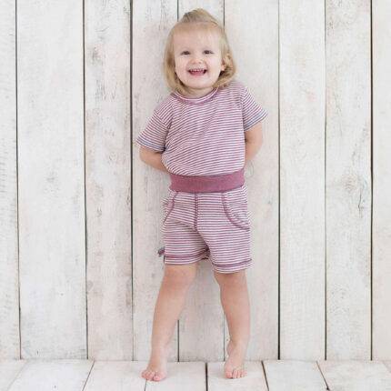 organicera organic baby shorts bordeaux striped
