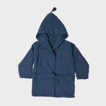 organicera organic muslin kids bathrobe 3-4-years indigo