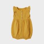 organicera organic muslin romper with frills mustard