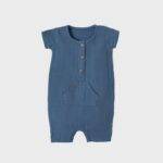 organicera organic muslin short sleeve romper ındigo