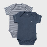 OrganicEra Organic Newborn Baby Short Sleeve Bodysuit, 2 pcs Set, Indigo Melange