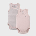 OrganicEra Organic Baby Sleeveless Bodysuit, 2 pcs Set, Rose Melange