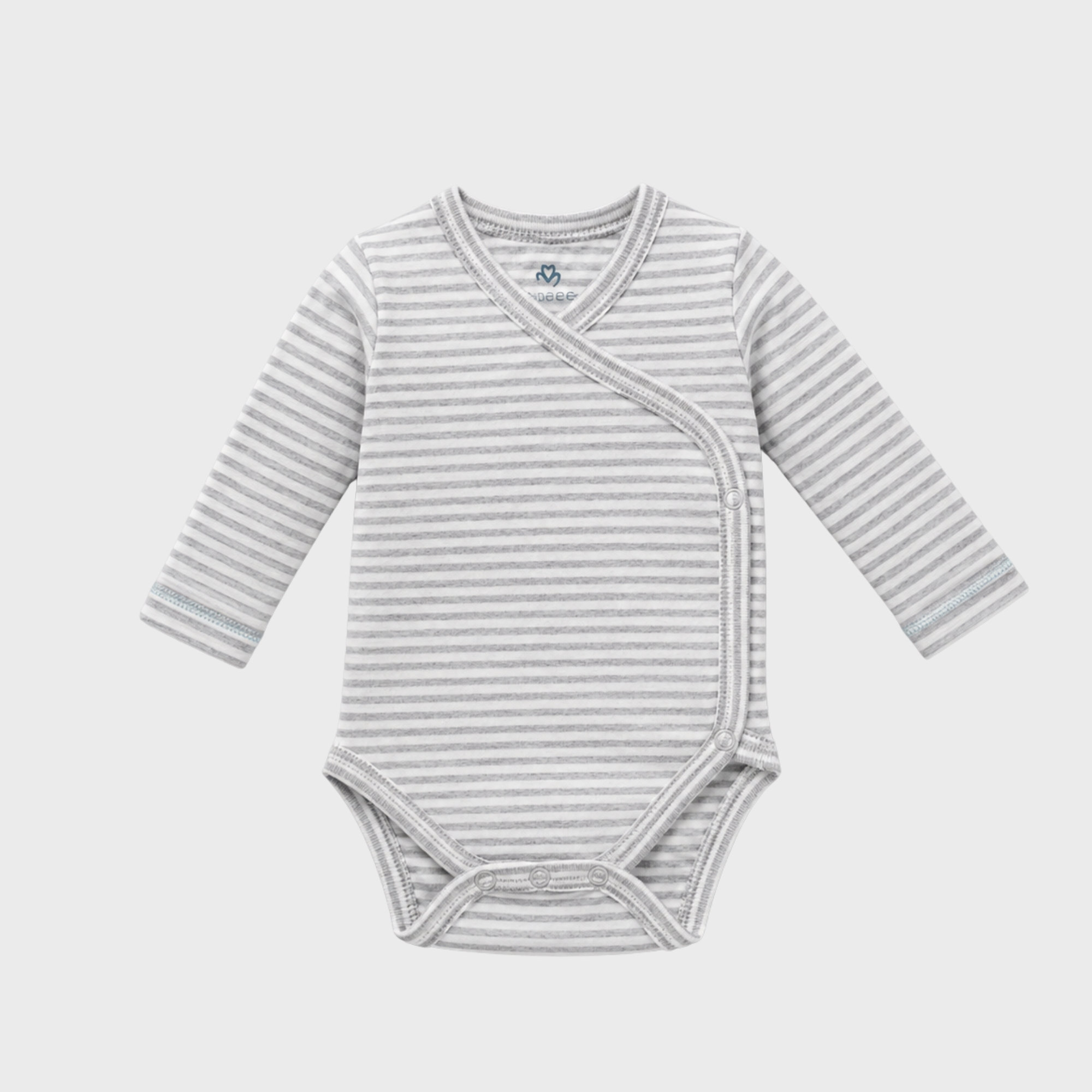 organicera_long_sleeve_kimono_bodysuit_grey_striped_result OrganicEra Organic Long Sleeve Newborn Kimono Baby Body, Striped, Grey Melange - Image 1