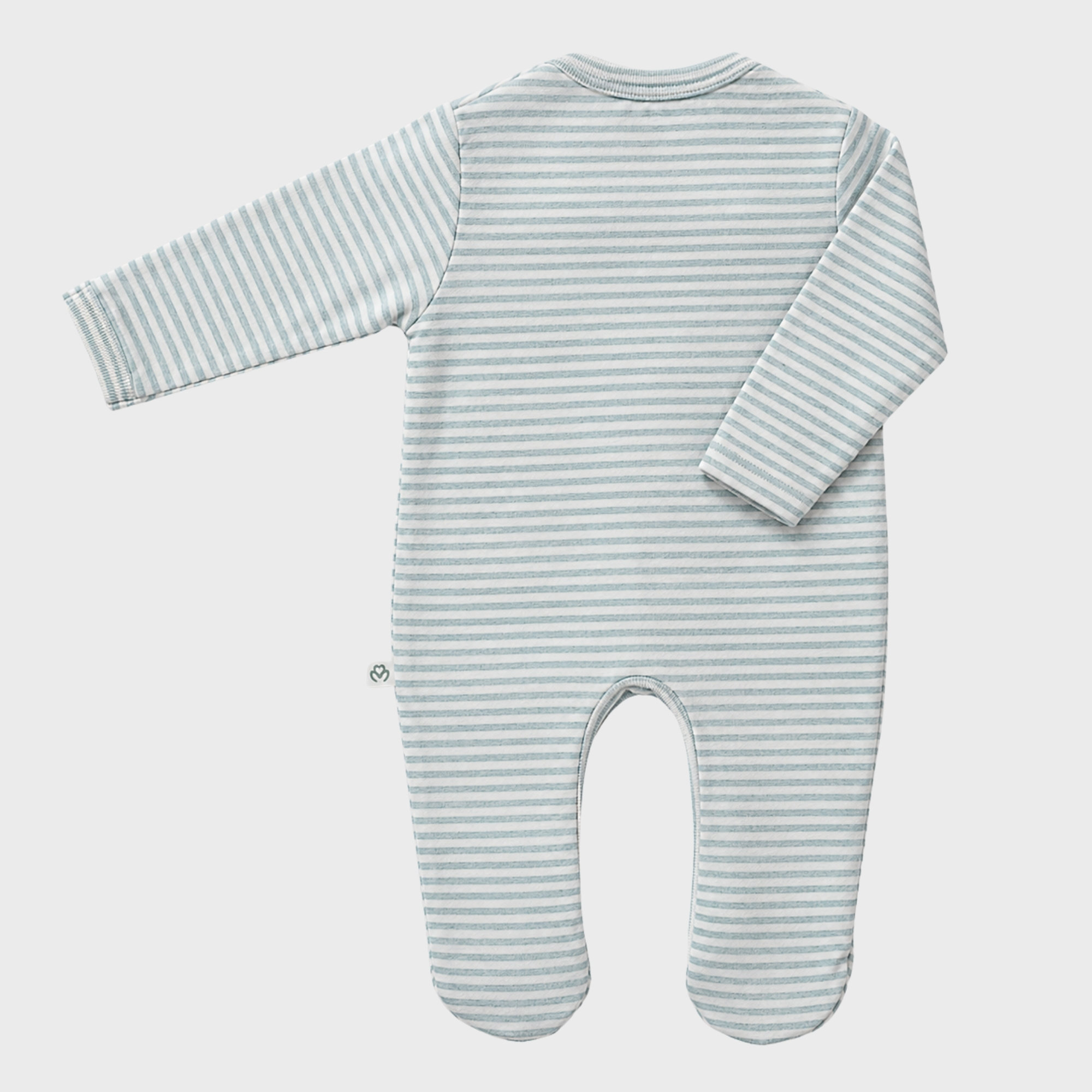 organicera_newborn_footed_sleepsuit_aqua_striped_back_result OrganicEra Organic Baby Footed Sleepsuit, Striped, Aqua Melange - Image 2