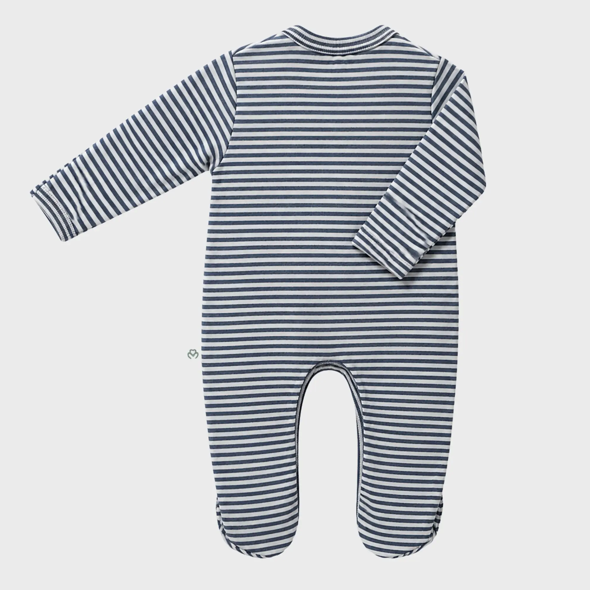 organicera_newborn_footed_sleepsuit_indigp_striped_back_result OrganicEra Organic Baby Footed Sleepsuit, Striped, Indigo Melange - Image 2