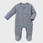 OrganicEra Organic Baby Footed Sleepsuit, Striped, Indigo Melange