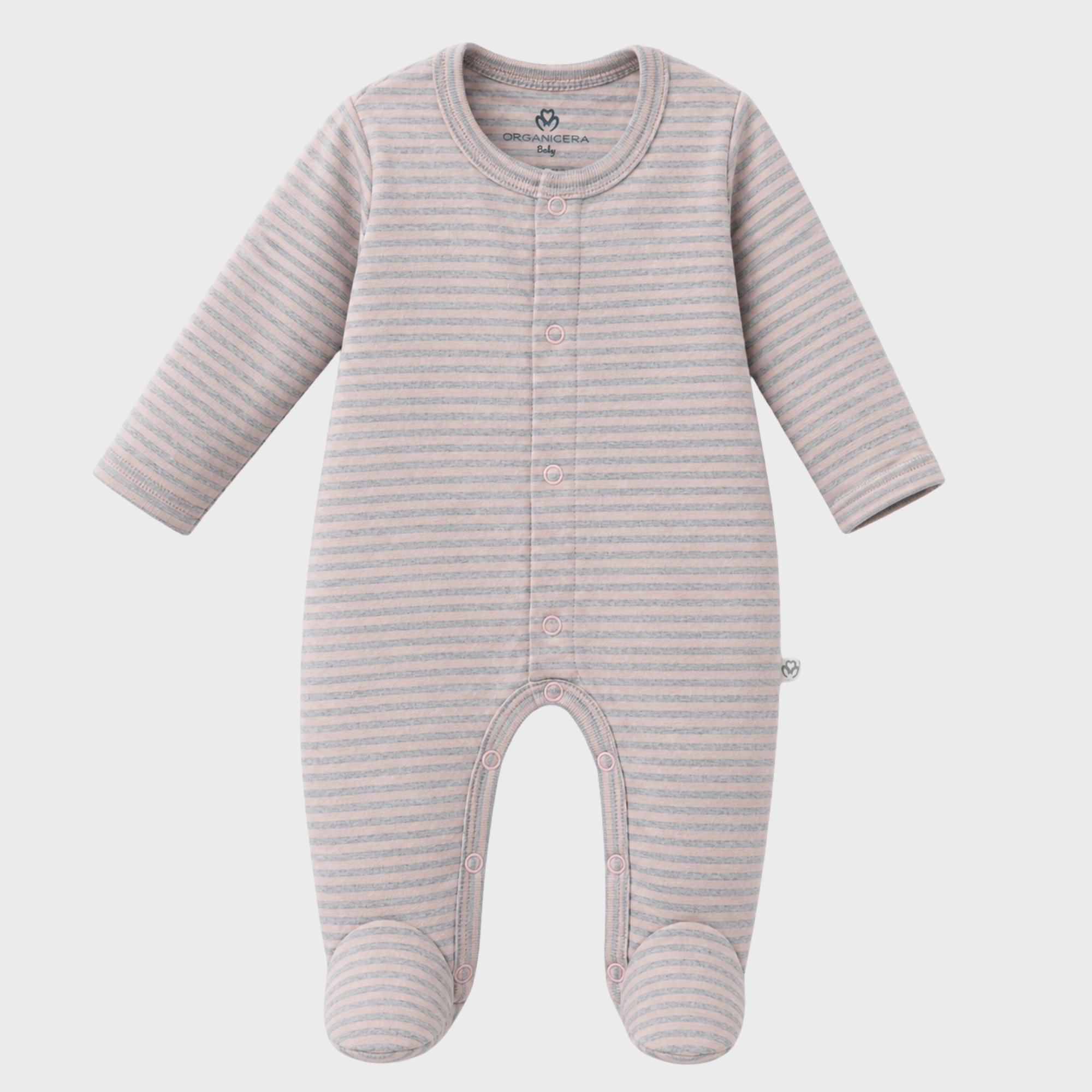organicera_newborn_footed_sleepsuit_rose_striped_result OrganicEra Organic Baby Footed Sleepsuit, Striped, Rose Melange - Image 1