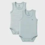 OrganicEra Organic Baby Sleeveless Bodysuit, 2 pcs Set, Aqua Melange