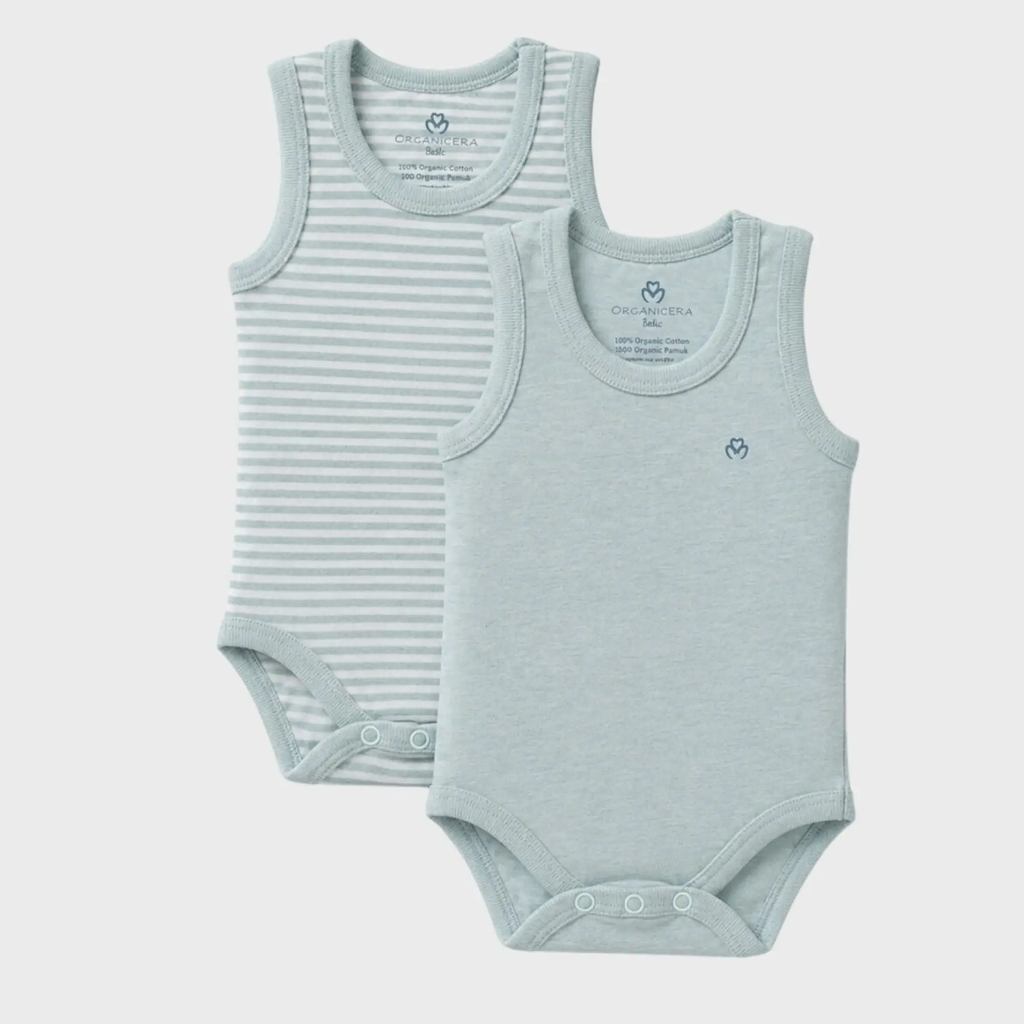 organicera_sleveless_bodysuit_aqua_set OrganicEra Organic Baby Sleeveless Bodysuit, 2 pcs Set, Aqua Melange - Image 1