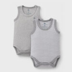 OrganicEra Organic Newborn Baby Sleeveless Bodysuit, 2 pcs Set, Grey Melange