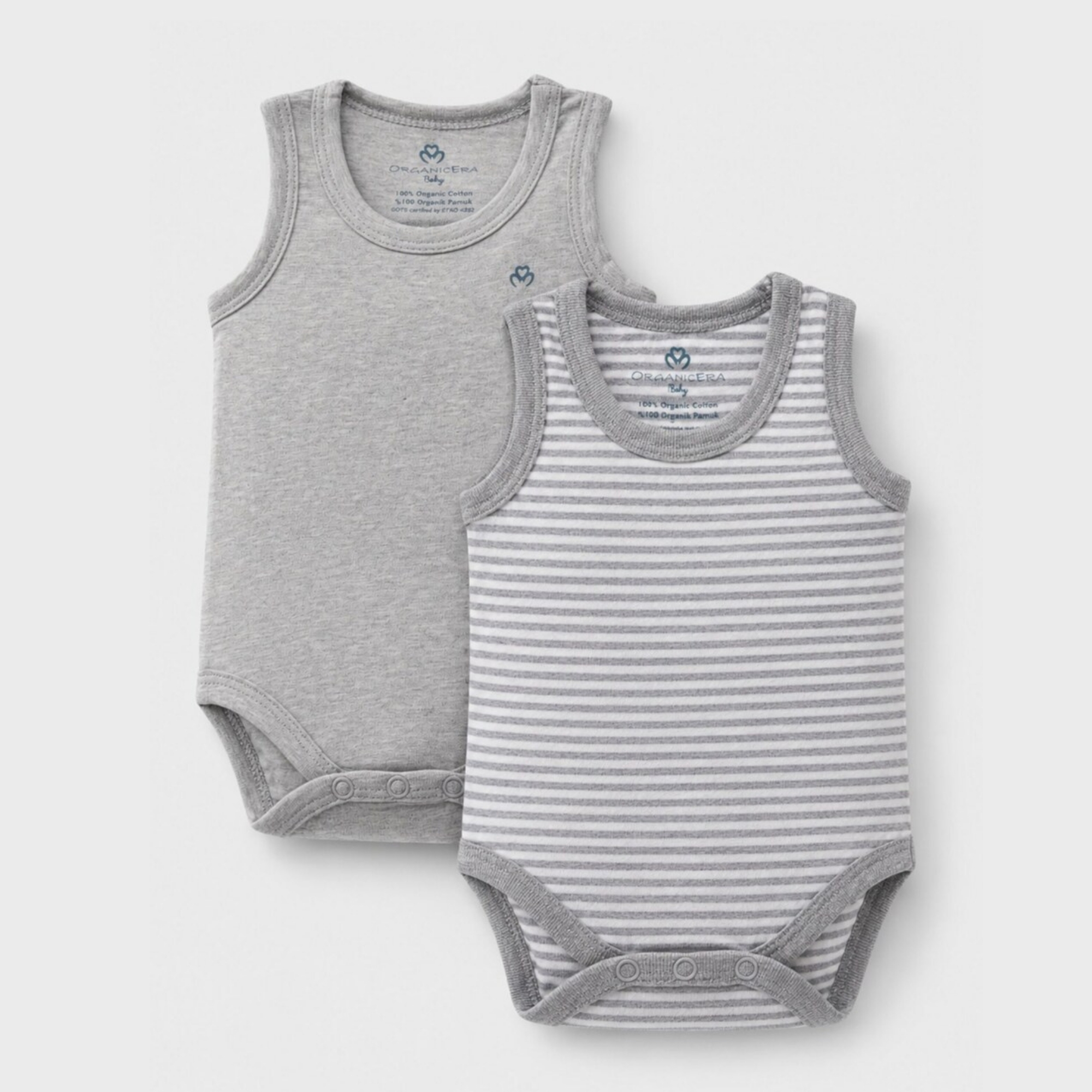organicera_sleveless_bodysuit_grey_set OrganicEra Organic Newborn Baby Sleeveless Bodysuit, 2 pcs Set, Grey Melange - Image 1
