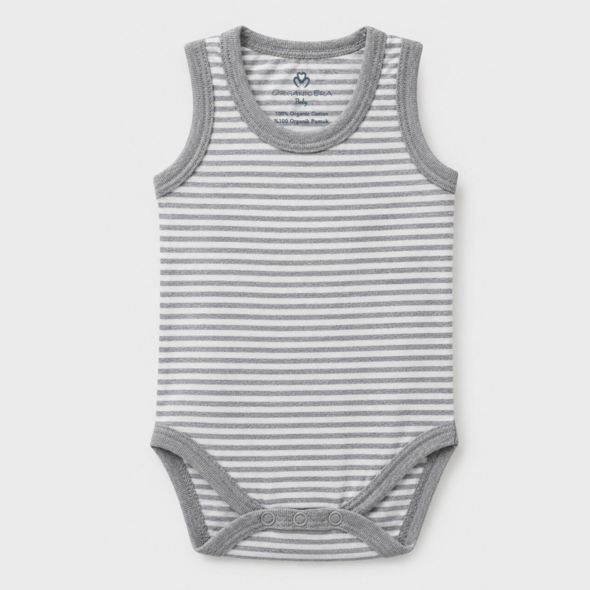 organicera_sleveless_bodysuit_grey_striped OrganicEra Organic Newborn Baby Sleeveless Bodysuit, 2 pcs Set, Grey Melange - Image 2