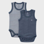 OrganicEra Organic Baby Sleeveless Bodysuit, 2 pcs Set, Indigo Melange