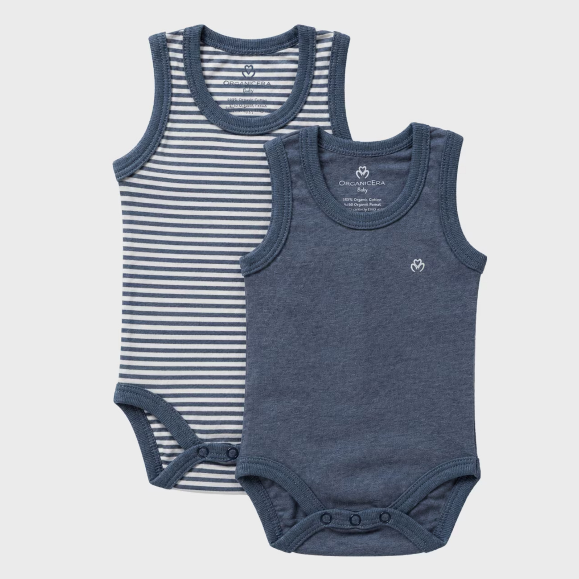 organicera_sleveless_bodysuit_,indigo_set OrganicEra Organic Baby Sleeveless Bodysuit, 2 pcs Set, Indigo Melange - Image 1