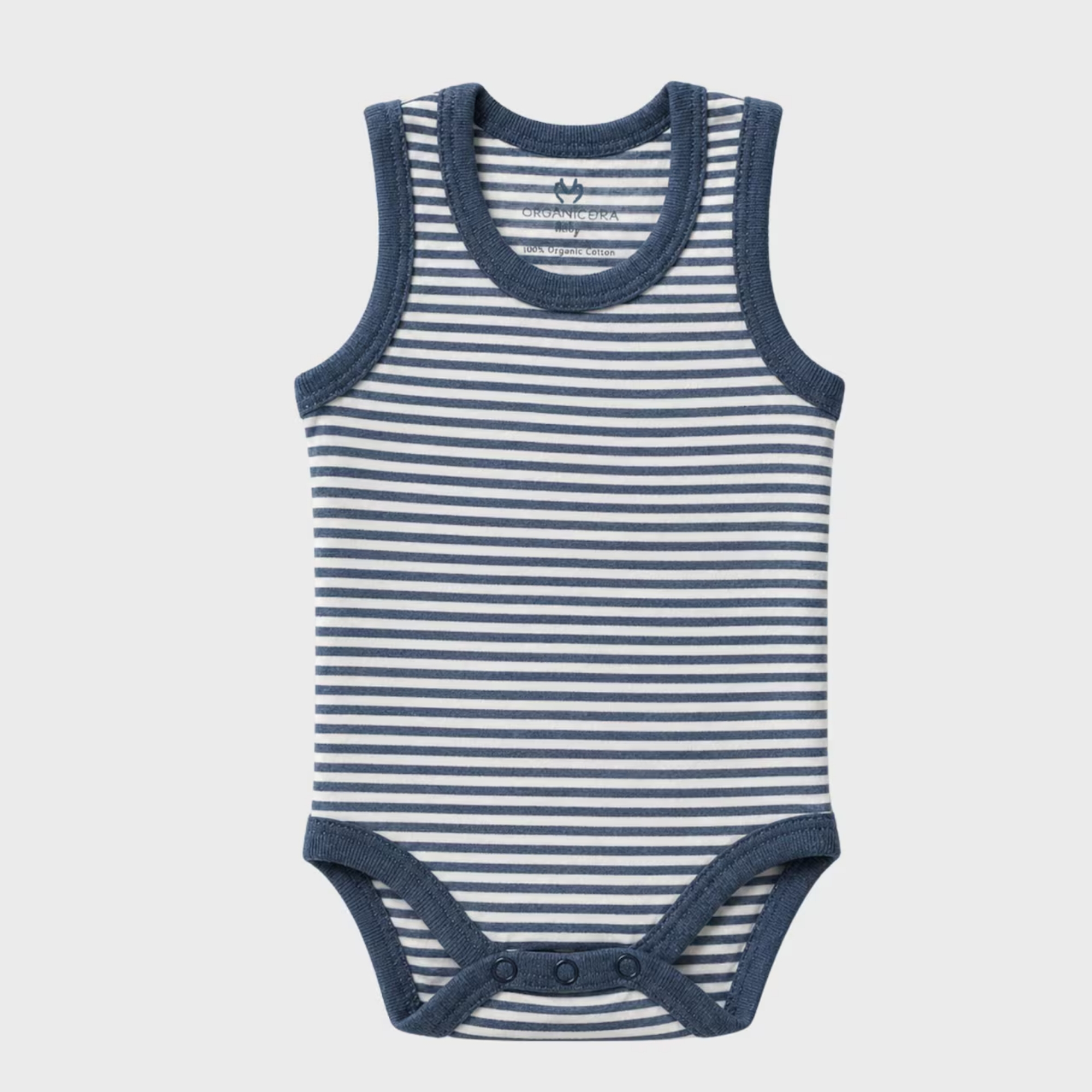 organicera_sleveless_bodysuit_,indigo_striped OrganicEra Organic Baby Sleeveless Bodysuit, 2 pcs Set, Indigo Melange - Image 2